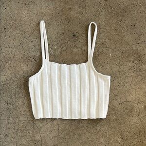 Urban Ribbed Knit Crop Top in cream